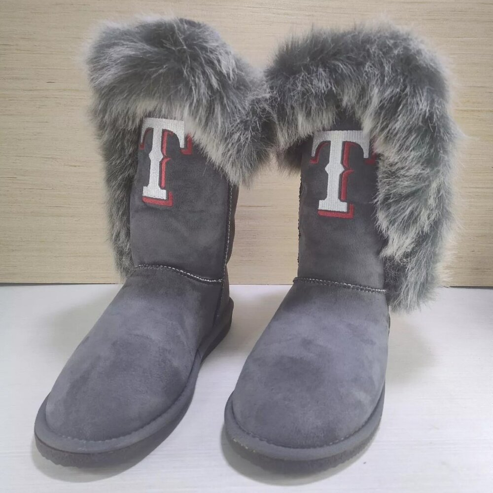 Texas Rangers Baseball Warm Winter Boots Shoes Womens size 8 Faux Suede & Fur